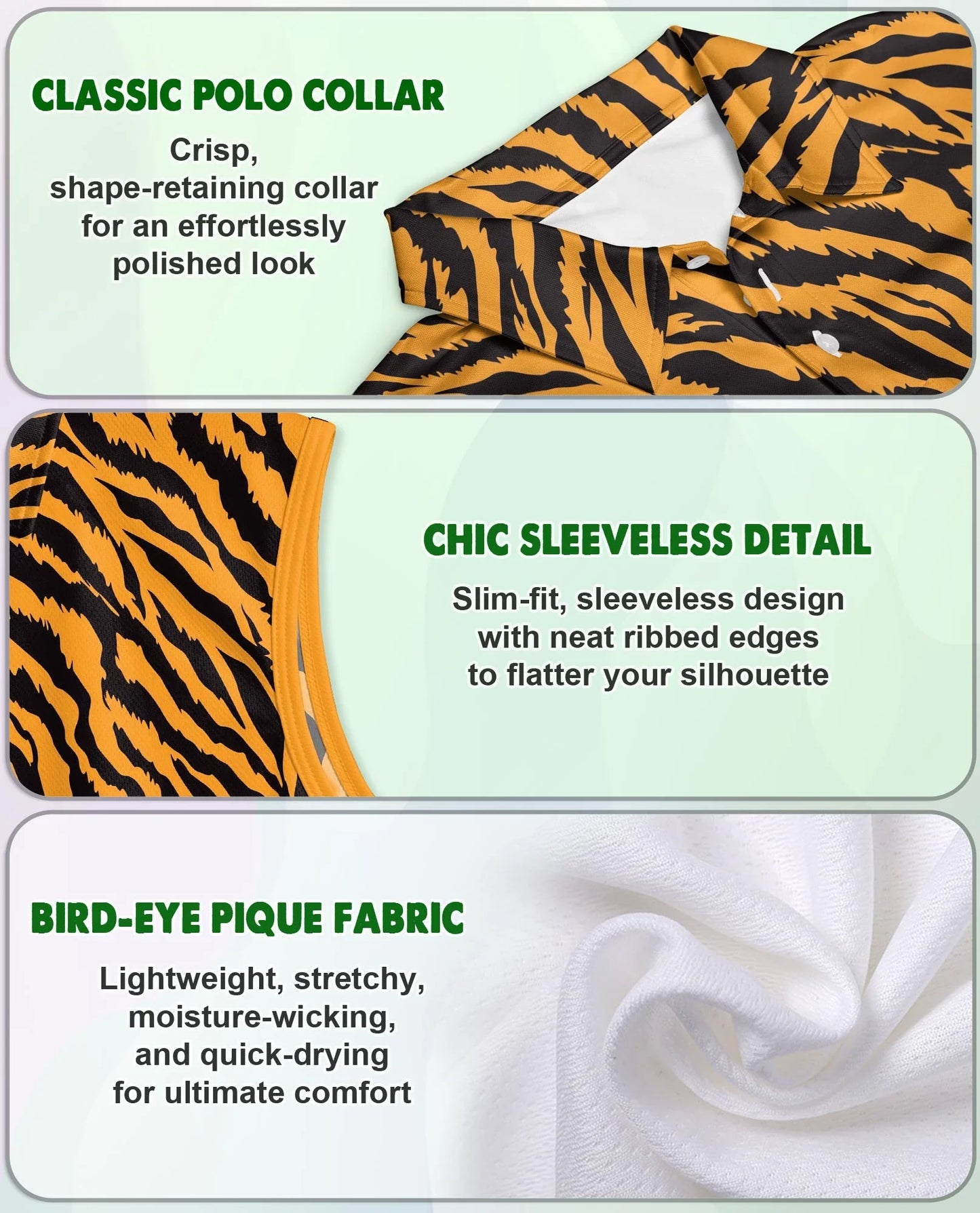 Tiger Print Sleeveless Polo Shirt for Women | Azhawaiian
