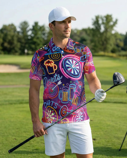 Neon Darts Polo Shirt for Men-Beer Lover Dart Player Shirt | Azhawaiian