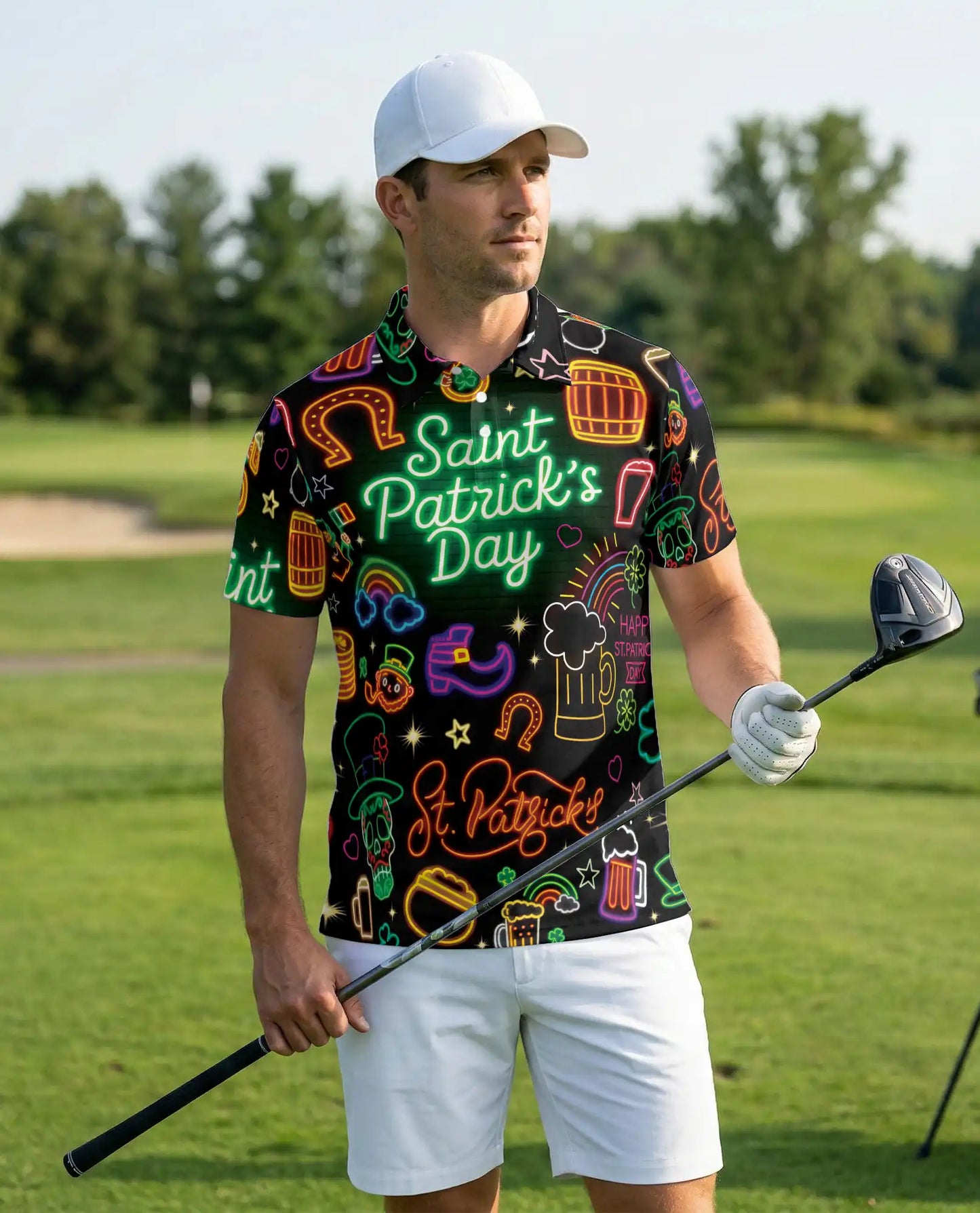 St Patrick’s Day Neon 3D Polo Shirt for Men, Funny Irish Party Style | Azhawaiian