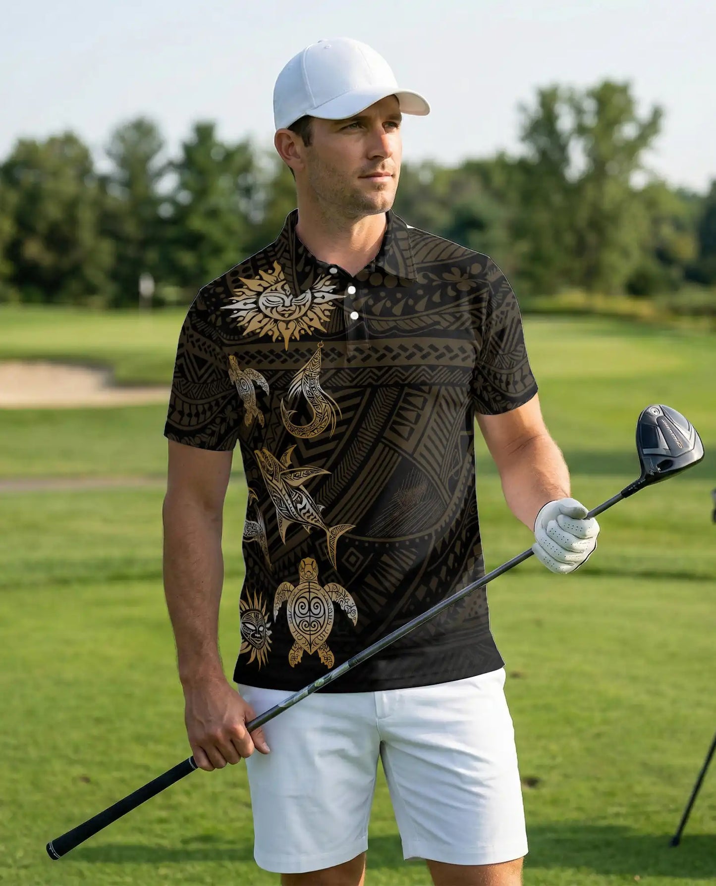 Polynesian Sea Turtle 3D Polo Shirt for Men, Tribal Ocean Style | Azhawaiian