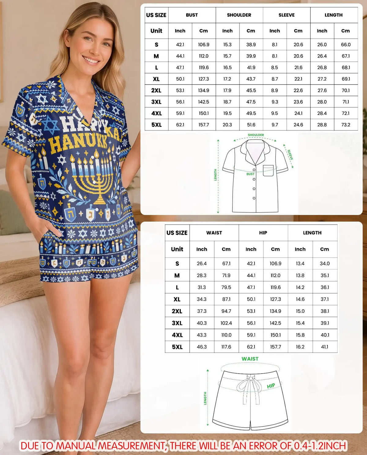Happy Hanukkah Pajama Set for Women – Navy Blue Menorah & Fair Isle Print