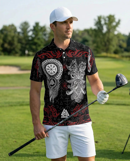 Viking Norse Mythology Polo Shirt-Vegvisir Valknut Rune Warrior Design | Azhawaiian