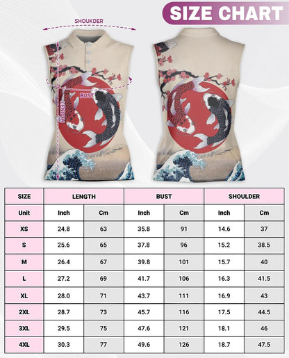 Yin Yang Koi Fish Sleeveless Polo Shirt for Women | Azhawaiian