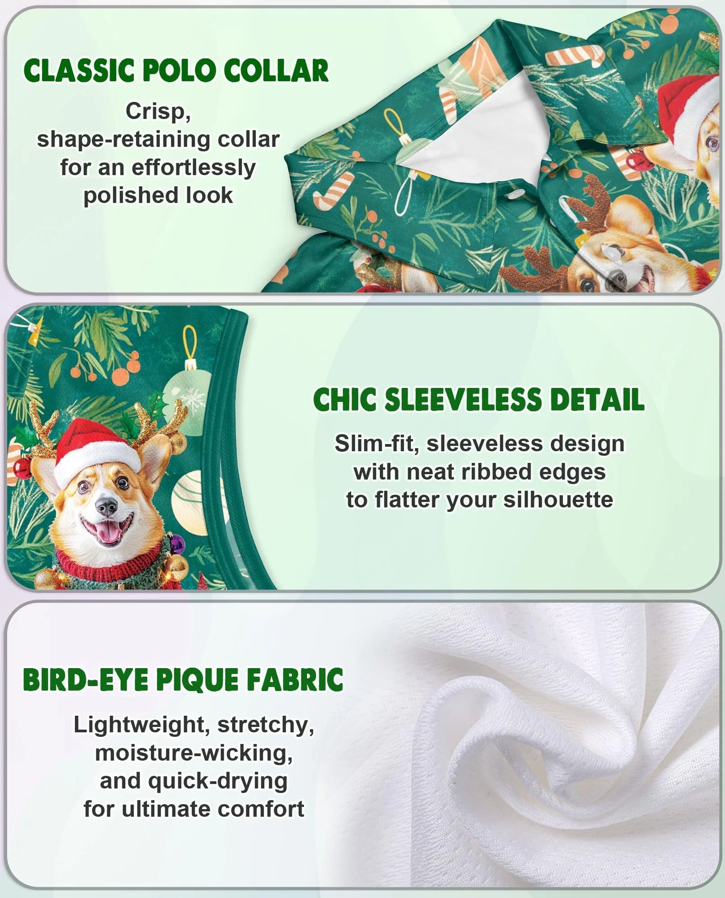 Christmas Corgi Sleeveless Polo Shirt for Women, Cute Dog Holiday Style | Azhawaiian