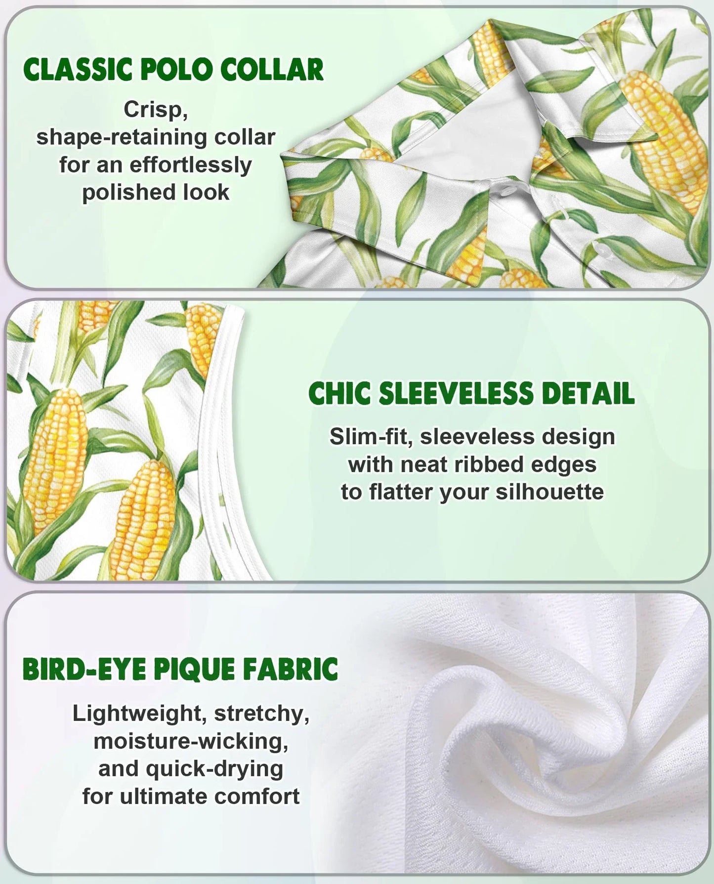 Fresh Corn Cob Pattern Sleeveless Polo Shirt for Women | Azhawaiian