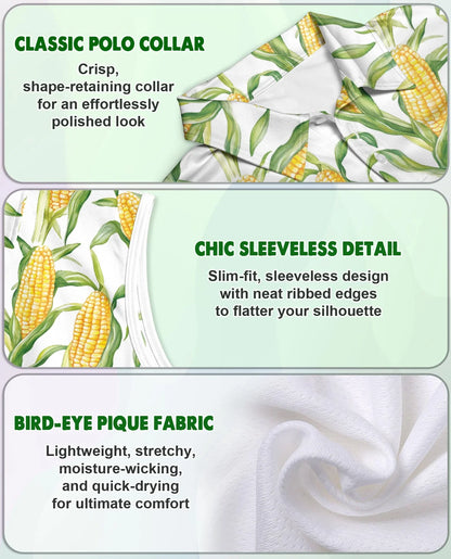 Fresh Corn Cob Pattern Sleeveless Polo Shirt for Women | Azhawaiian