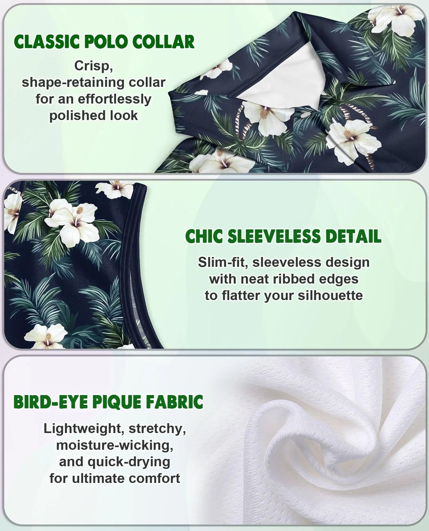 Tropical Hibiscus Pattern Sleeveless Polo Shirt for Women | Azhawaiian