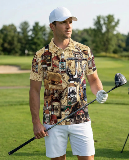 Pirate Rum Polo Shirt, Nautical Treasure Map Print | Azhawaiian