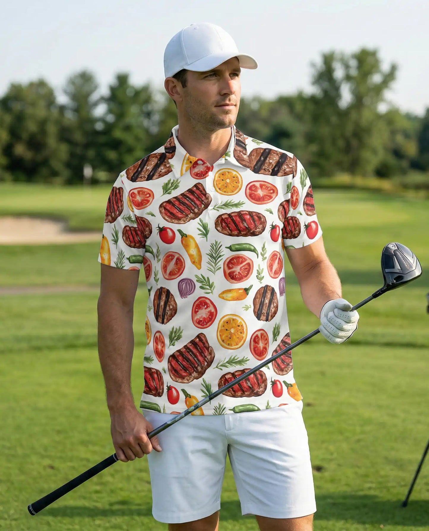 Grilled Steak Food 3D Polo Shirt for Men, BBQ Kitchen Lover Style | Azhawaiian