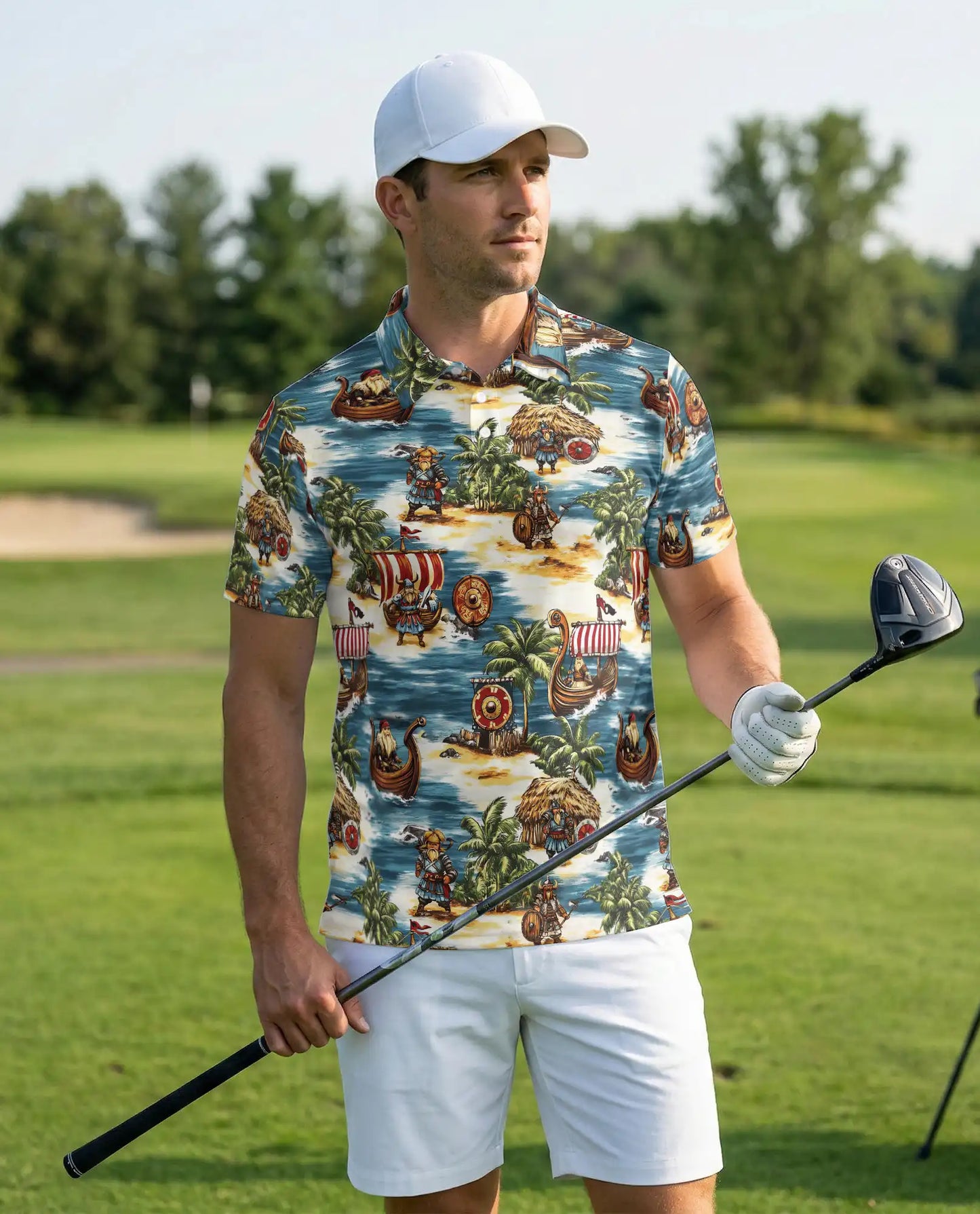 Viking Tropical Polo Shirt, Nordic Island Print | Azhawaiian