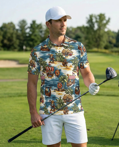 Viking Tropical Polo Shirt, Nordic Island Print | Azhawaiian