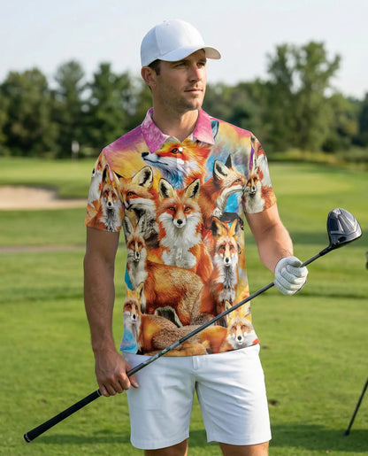 Fox Polo Shirt, Colorful Wildlife Animal Print | Azhawaiian