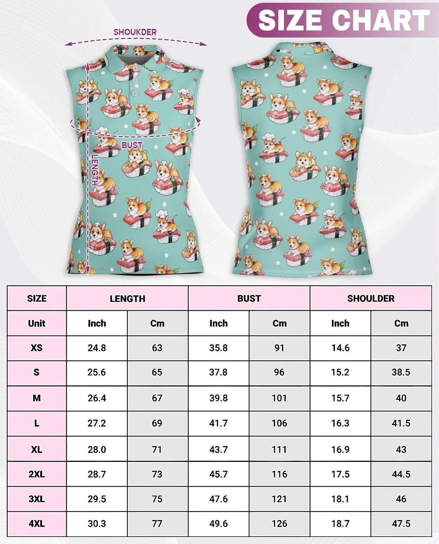 Sushi Corgi Sleeveless Polo Shirt for Women | Azhawaiian