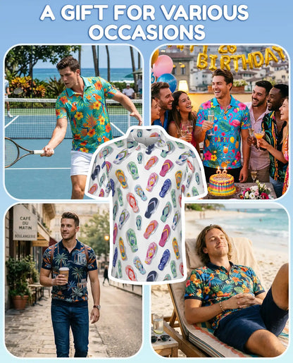 Colorful Flip-Flop Polo Shirt for Men, Summer Beach 3D Print | Azhawaiian