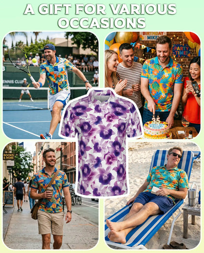 Purple Orchid Floral Polo Shirt for Men-Tropical Flower Botanical Summer | Azhawaiian
