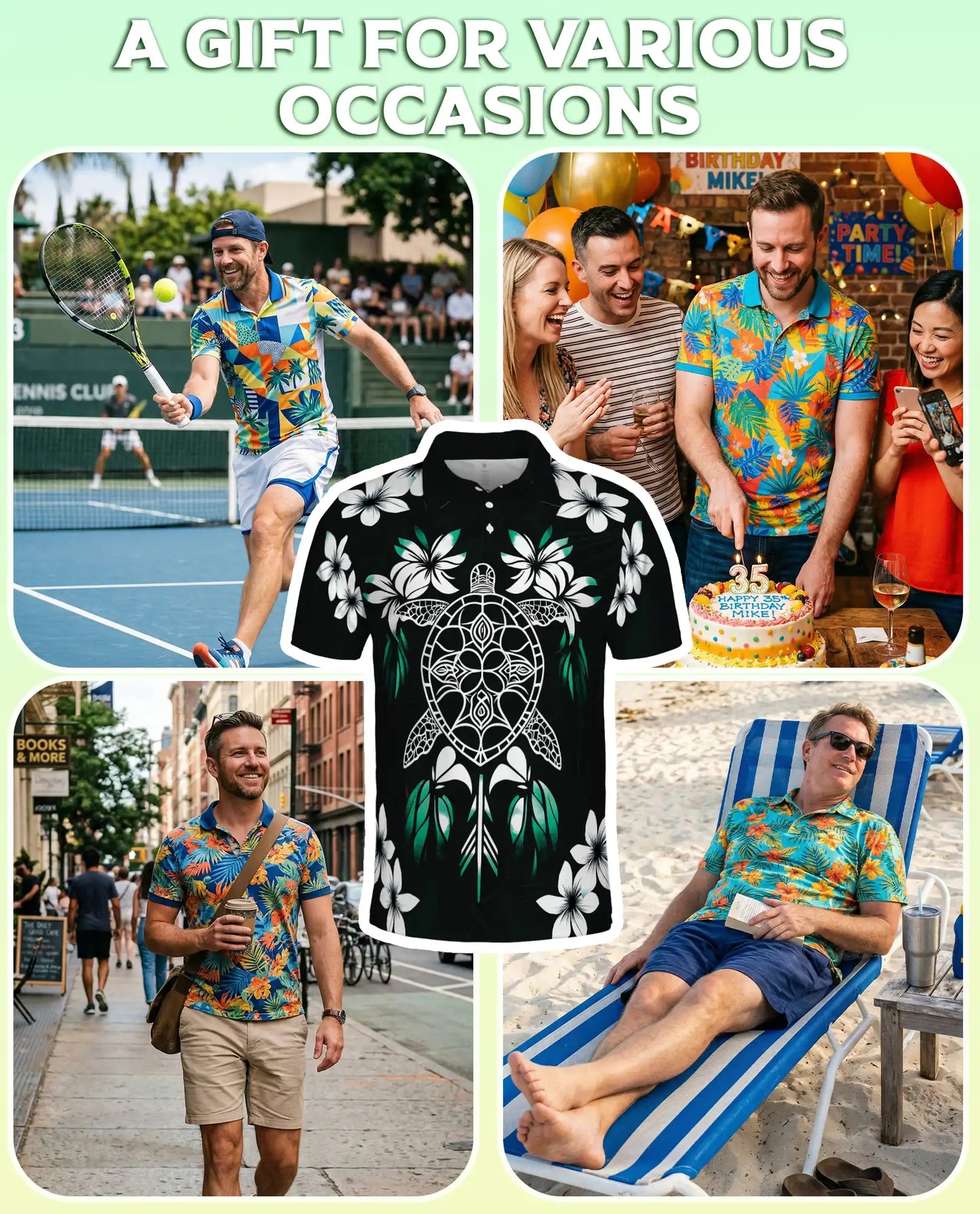 Sea Turtle Hawaiian 3D Polo Shirt for Men, Tropical Tribal Island Style | Azhawaiian