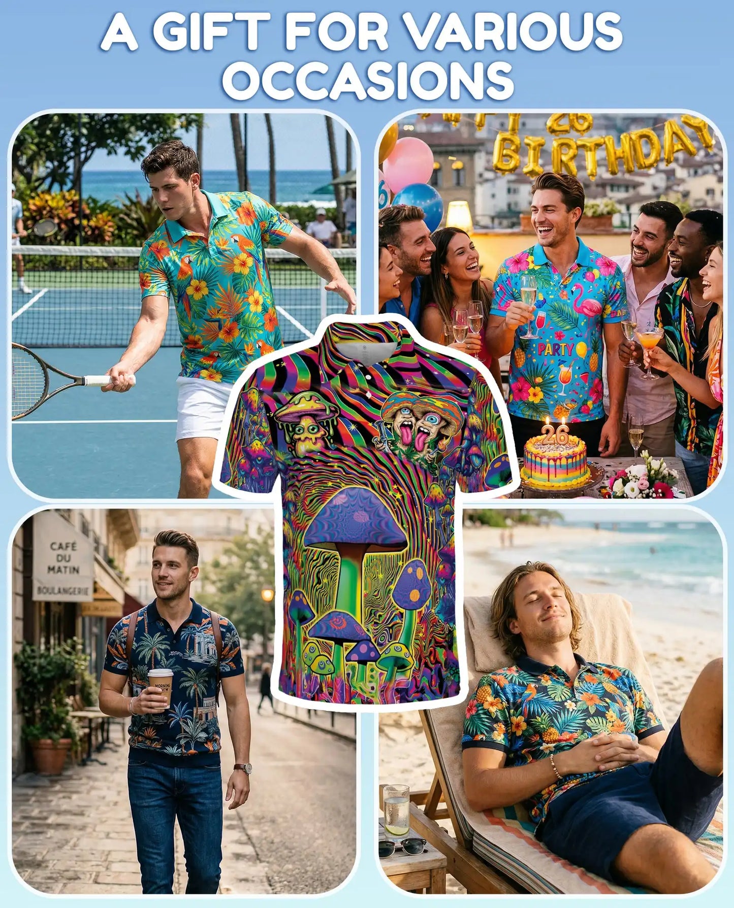 Psychedelic Mushroom Trippy Polo Shirt for Men, Colorful Psy Art | Azhawaiian