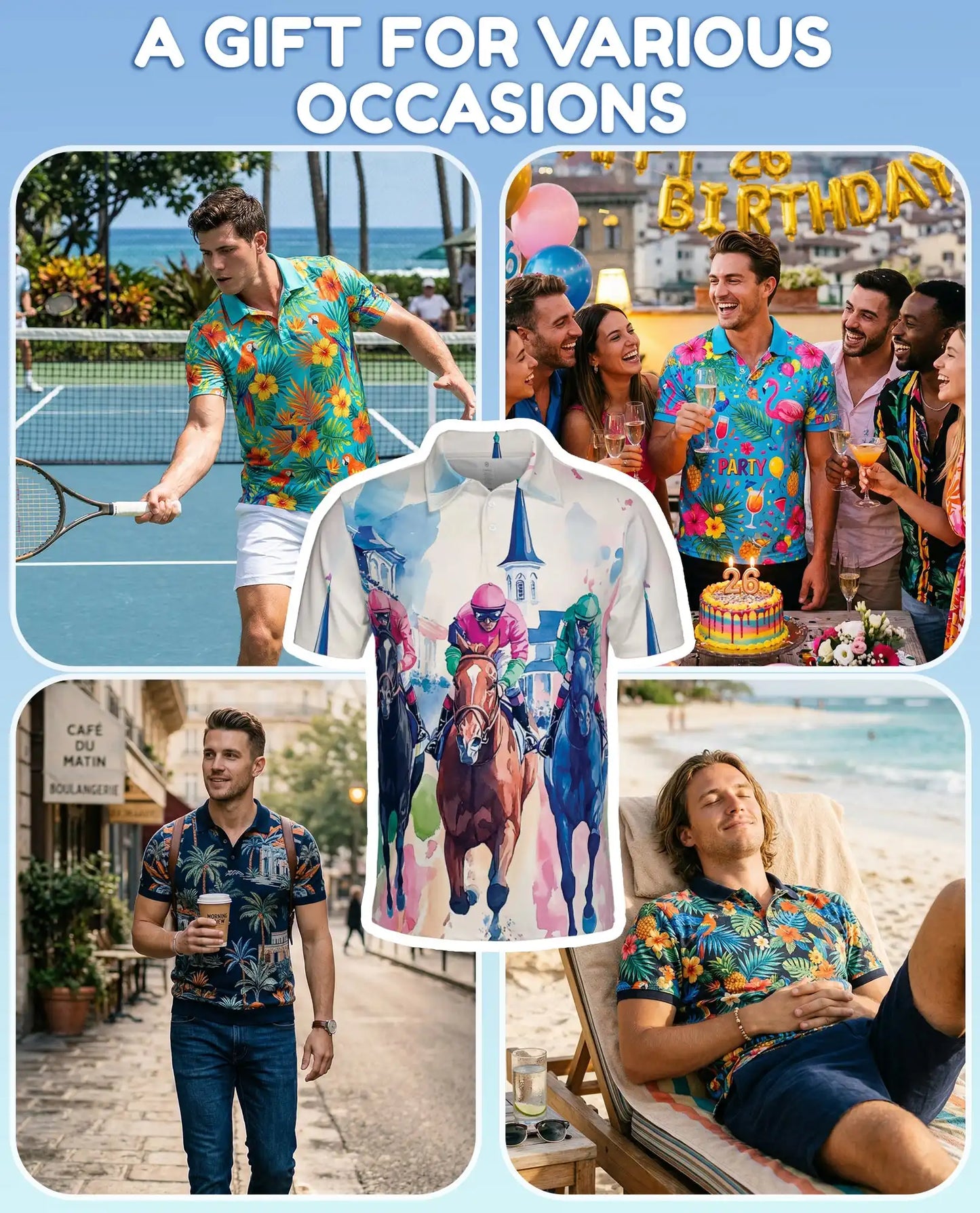 Horse Racing Polo Shirt - Watercolor Derby Jockey Style | Azhawaiian