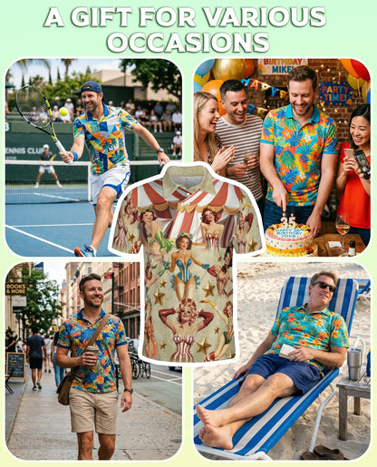 Vintage Circus Pin Up Polo Shirt - Retro Carnival Style | Azhawaiian