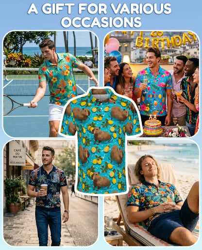 Capybara Polo Shirt for Men-  Pool Summer Animal Tropical r Shirt | Azhawaiian