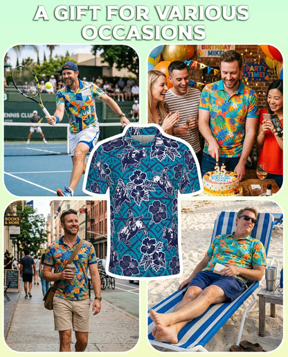 Cowboy Rodeo Polo Shirt, Blue Western Floral Print | Azhawaiian