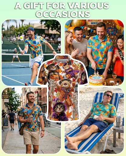Halloween Kittens Polo Shirt for Men, Cute Cat Costume Print | Azhawaiian