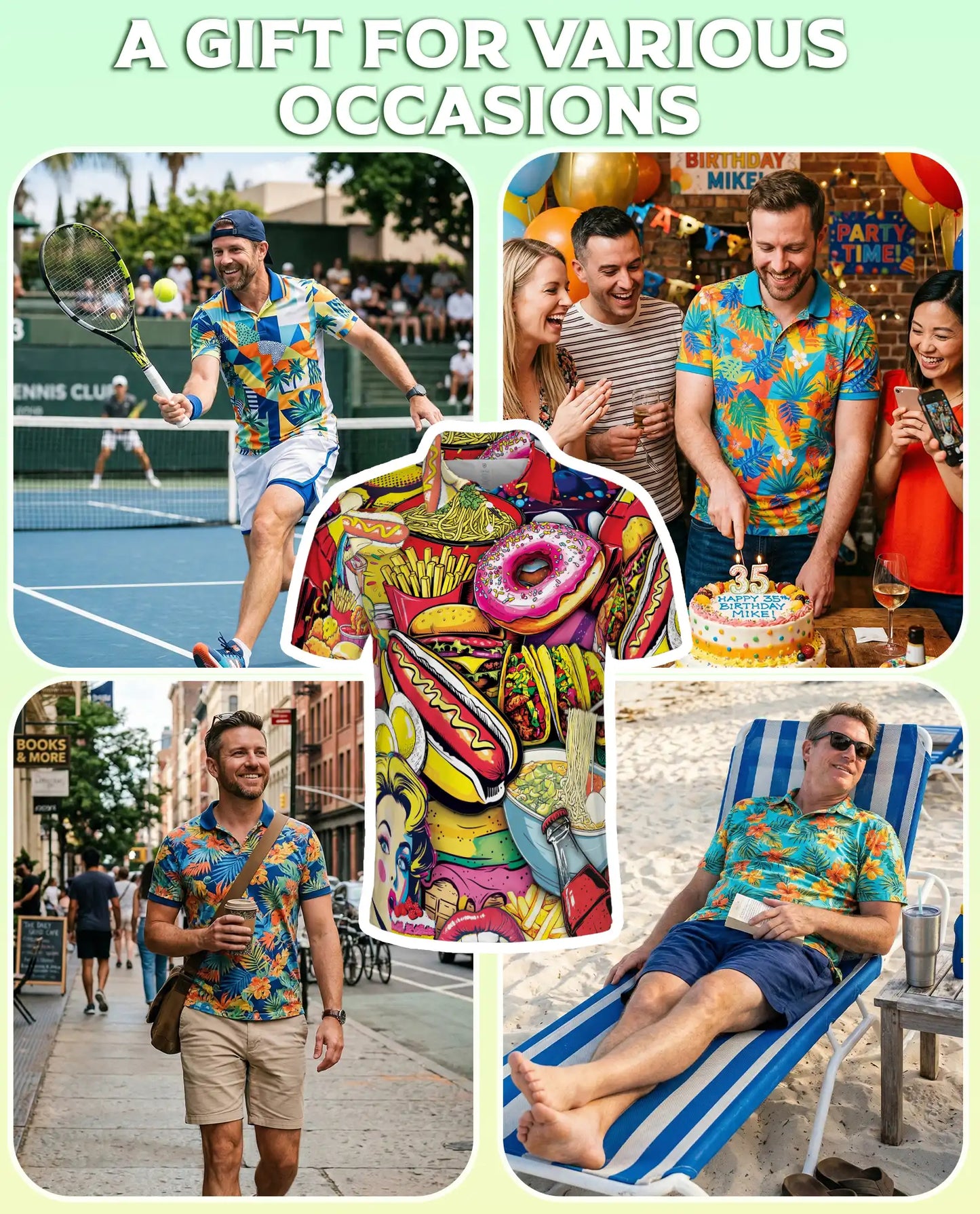 Fast Food Cartoon 3D Polo Shirt for Men | Azhawaiian