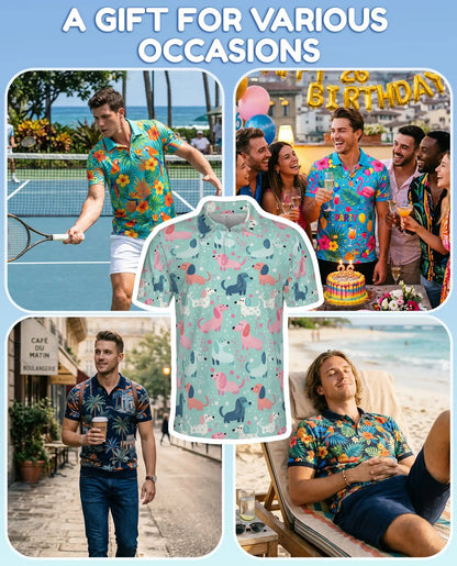 Cute Dachshund Polo Shirt - Pastel Wiener Dog Pattern | Azhawaiian