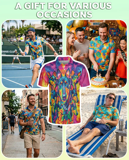 Doberman Neon Polo Shirt, Psychedelic Dog Style | Azhawaiian