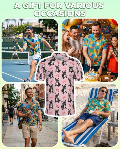 French Bulldog Rose Pattern Polo Shirt | Azhawaiian