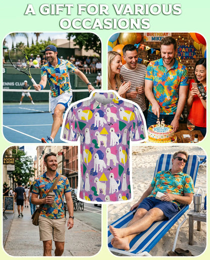 White Poodle Polo Shirt for Men-Retro Pop Art Dog Lover Pattern Shirt | Azhawaiian