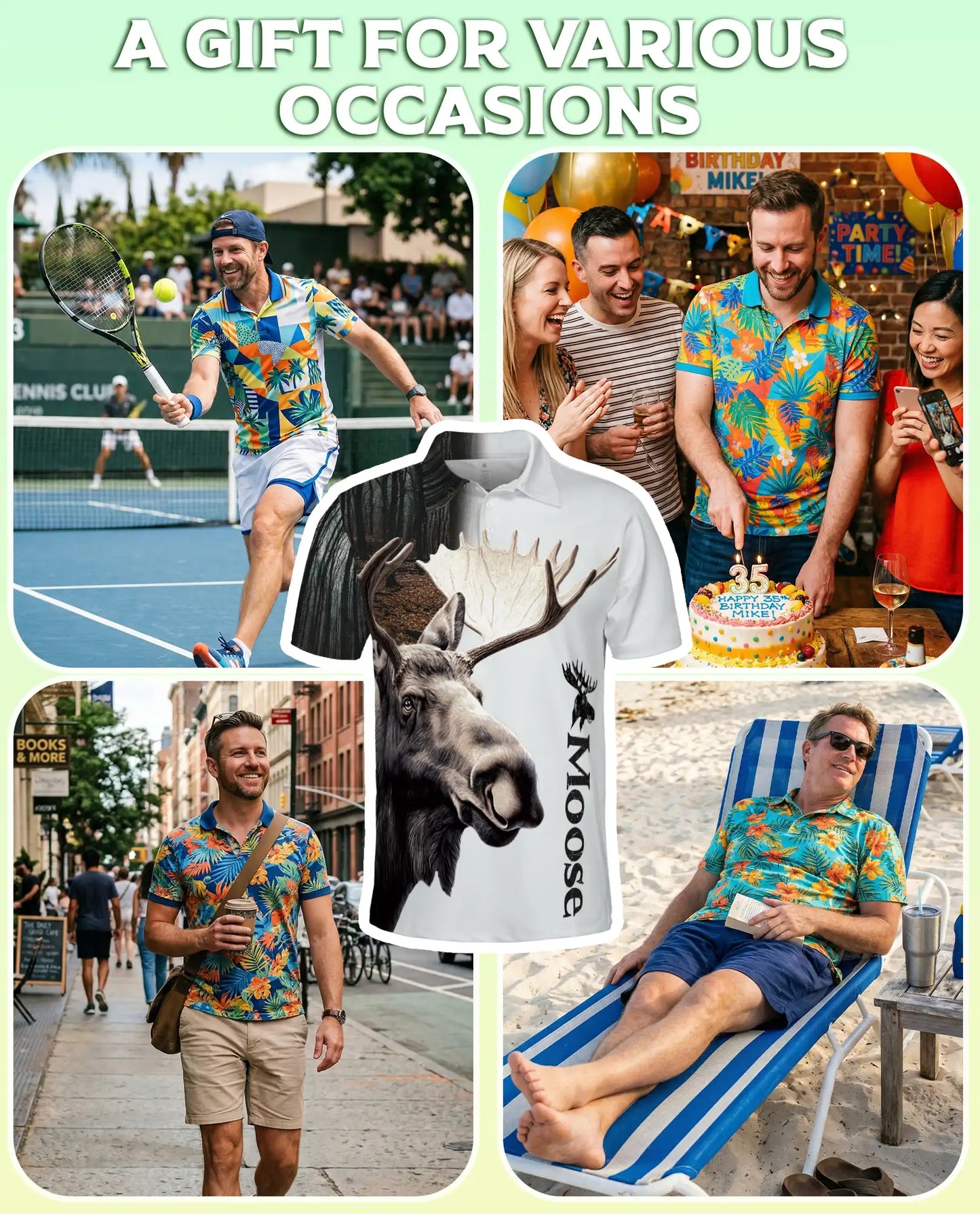 Moose Polo Shirt, Wildlife Forest Animal Print | Azhawaiian