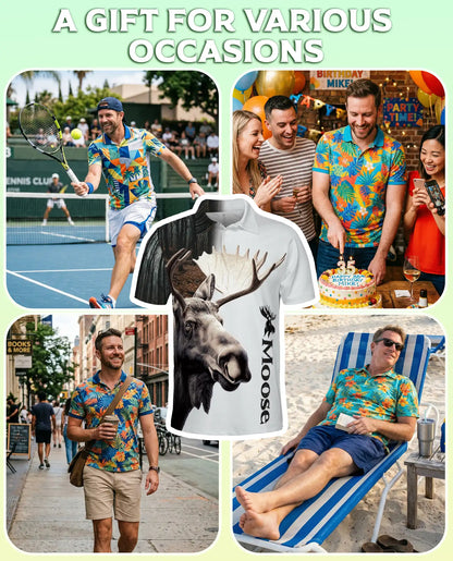Moose Polo Shirt, Wildlife Forest Animal Print | Azhawaiian