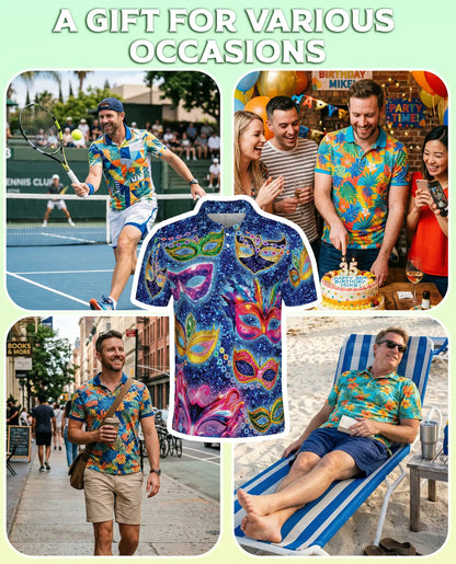 Masquerade Mask Polo Shirt, Carnival Fantasy Print | Azhawaiian