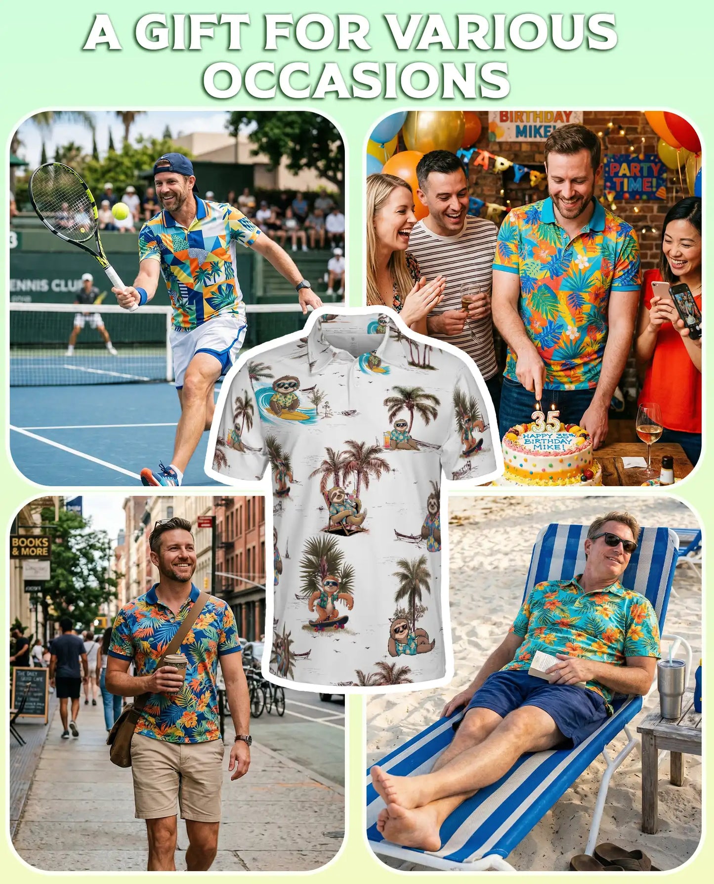 Sloth Tropical Polo Shirt, Beach Vacation Print | Azhawaiian