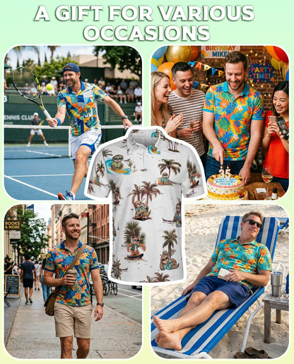 Sloth Tropical Polo Shirt, Beach Vacation Print | Azhawaiian