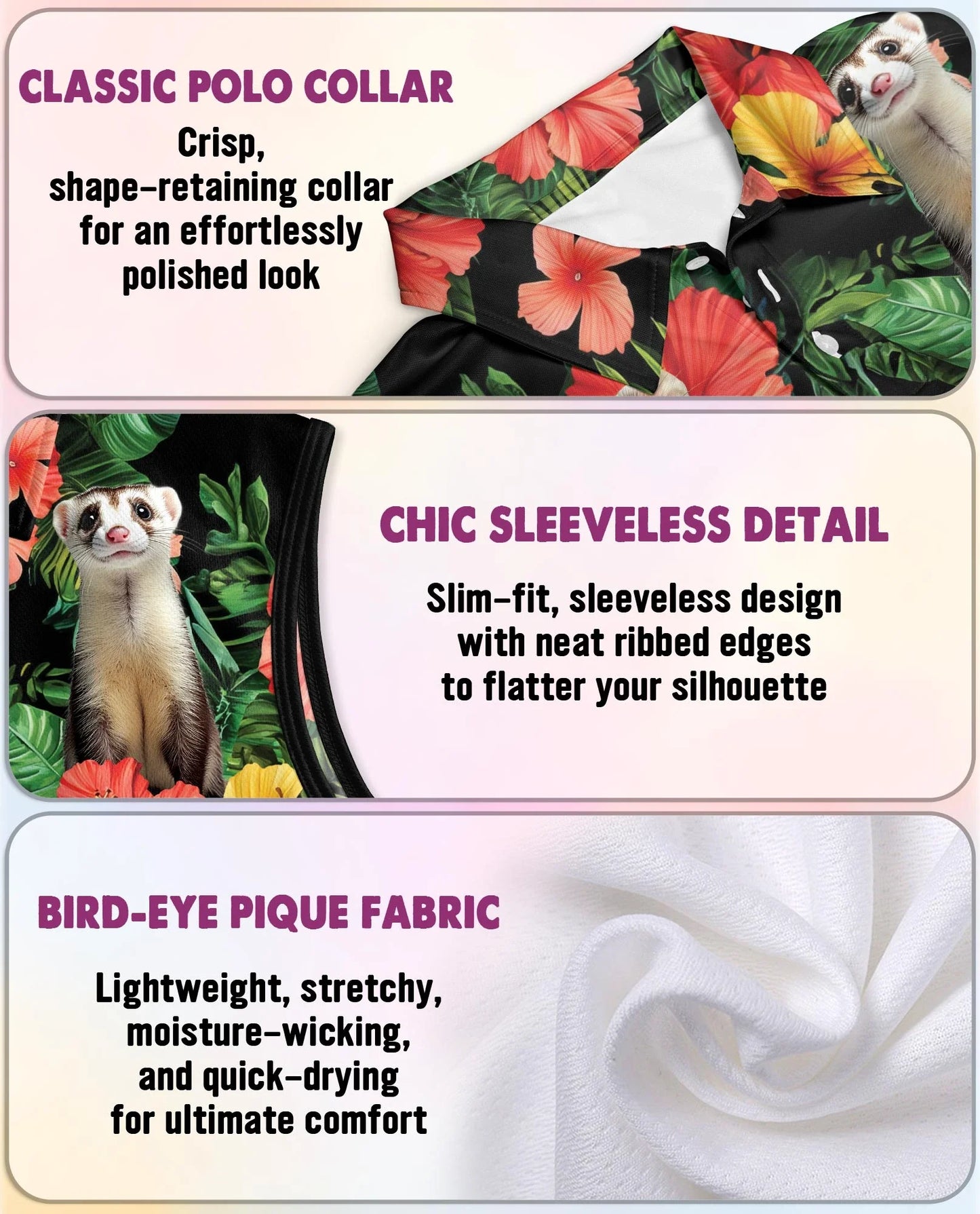 Ferrets Tropical Sleeveless Polo Shirt for Women | Azhawaiian