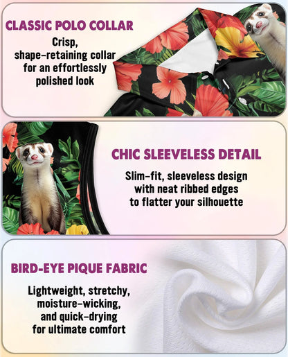 Ferrets Tropical Sleeveless Polo Shirt for Women | Azhawaiian