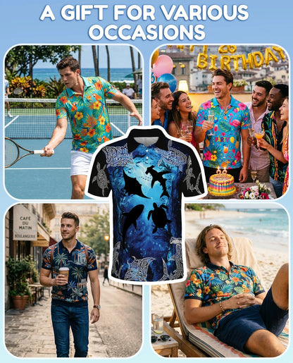 Amazing Ocean World Polo Shirt for Men, Tropical Marine Life Style | Azhawaiian