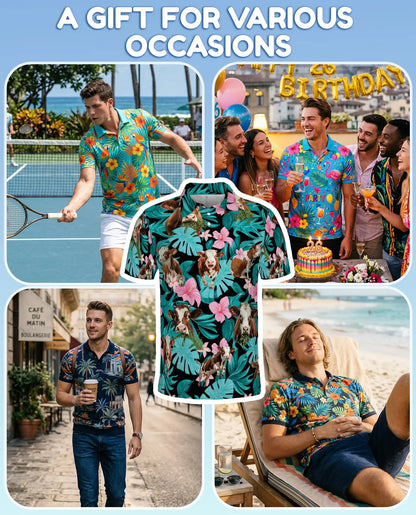Cow Tropical Hawaiian Polo Shirt | Azhawaiian
