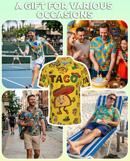 Taco Fiesta 3D Polo Shirt for Men, Funny Mexican Food Style | Azhawaiian