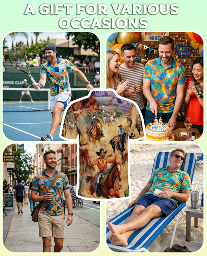 Cowboy Rodeo 3D Polo Shirt for Men, Western Horse Rider Style | Azhawaiian