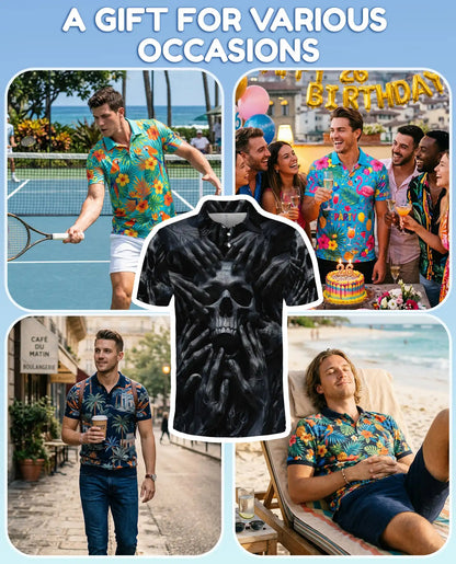Dark Skull Horror Polo Shirt - Gothic Nightmare Style | Azhawaiian