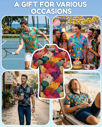 Capybara Polo Shirt for Men, Colorful Animal Style | Azhawaiian