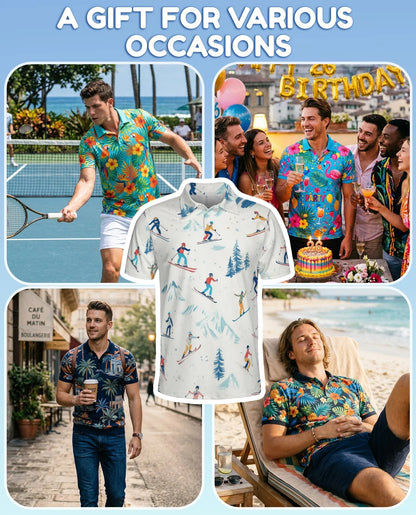 Ski Pattern Polo Shirt for Men, Winter Sports Style | Azhawaiian