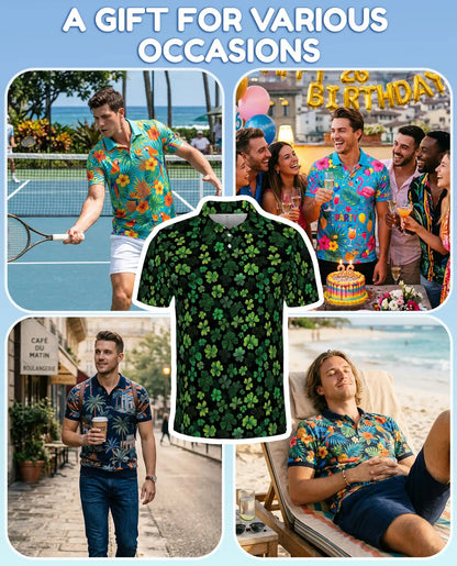 Blueberry Pattern Polo Shirt for Men, Summer Fruit Print | Azhawaiian
