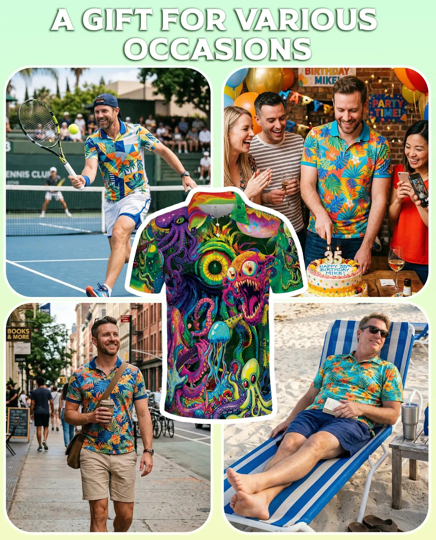 Psychedelic Sea Monster Polo Shirt | Azhawaiian