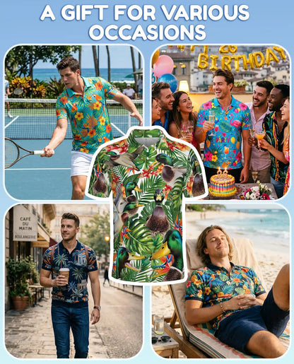Mallard Duck Tropical Hawaiian Polo Shirt-Exotic Floral Design | Azhawaiian
