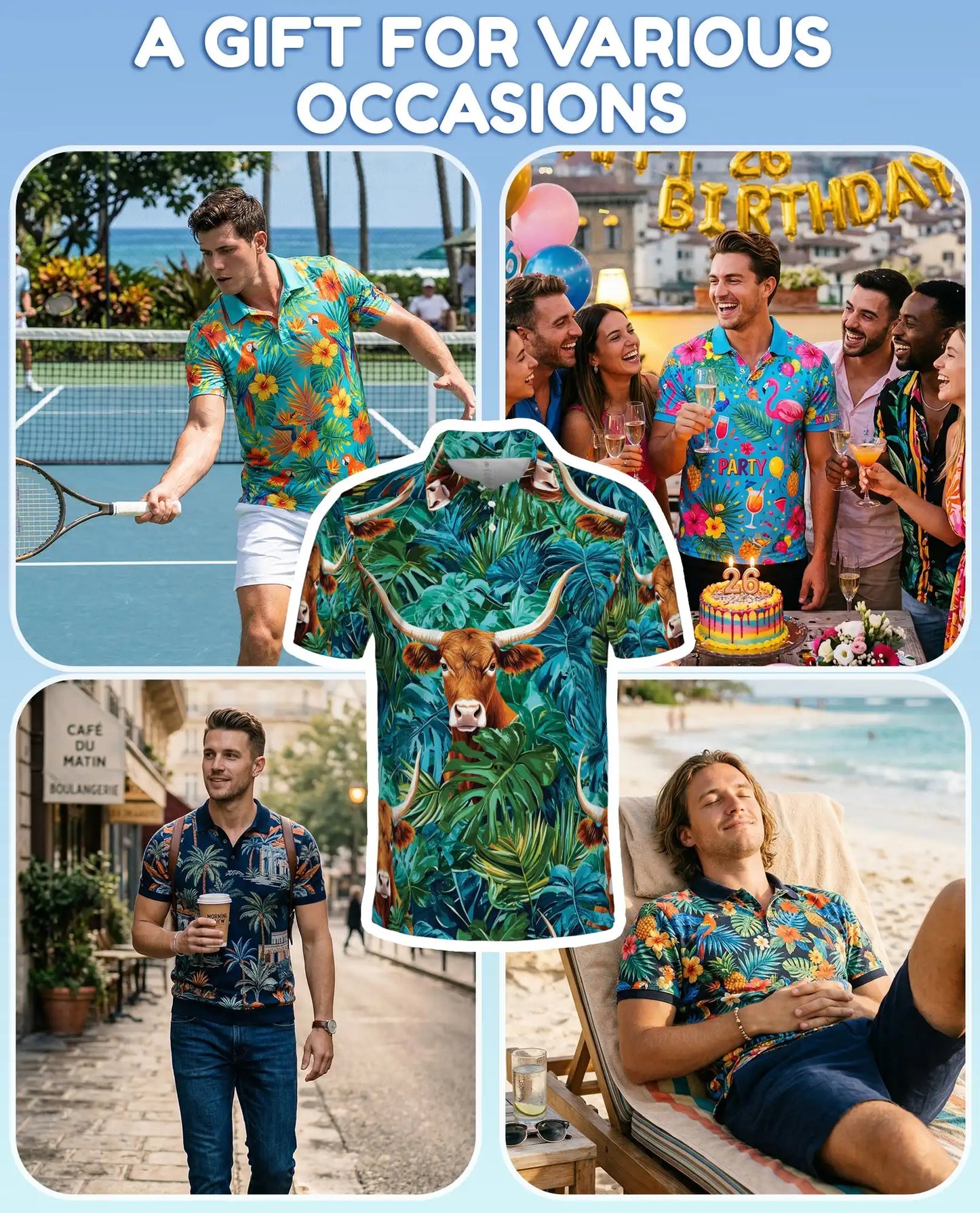 Texas Longhorn Tropical Polo Shirt - Western Jungle Style | Azhawaiian