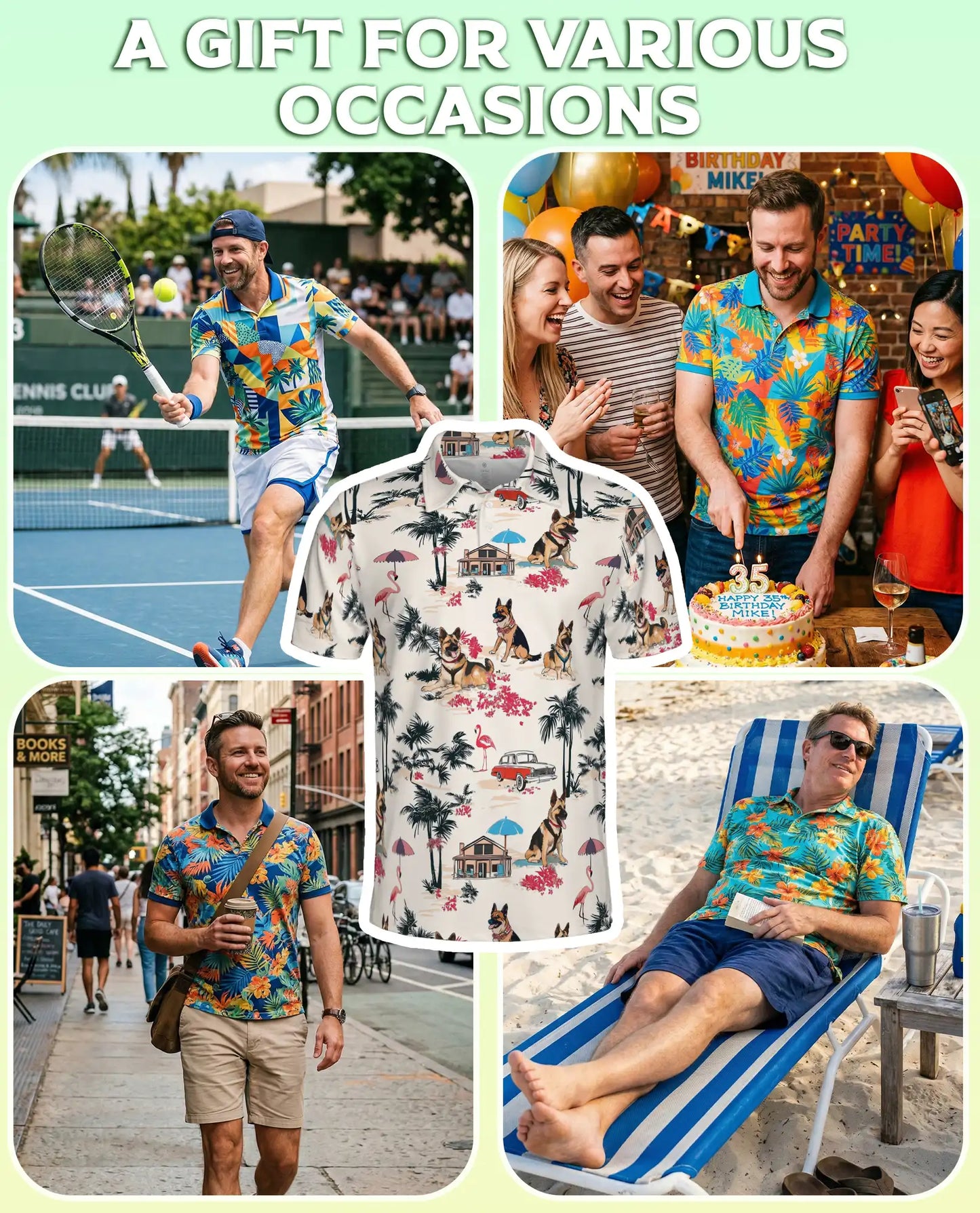 German Shepherd Tropical Beach Polo Shirt for Men | Azhawaiian